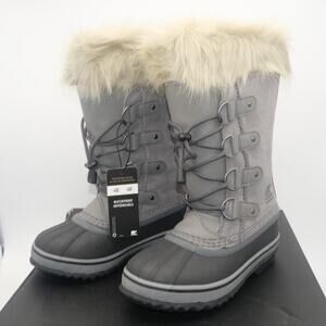 NEW Sorel Joan of Artic Snow Winter Waterproof Boots Leather Gray Youth Girl's 2
